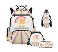 Howilath Kids Backpacks for Girls Ages 4-6 6-8 8-10 Rainbow Donut Capybara 4-Piece Set School Backpack with Lunch Box Pencil Case Water Bottle Sleeve School Bag