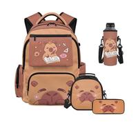Howilath Kids Capybara Backpack with Insulated Lunch Box Pencil Holder Water Bottle Bag Set Elementary School Backpacks Middle School Backpacks for Girls School Bag for 4th 5th 6th Grade
