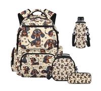Howilath Kids Dachshund Dog Backpack Set Pet Paws 4PCS with Lunch Box Pencil Case Water Bottle Sleeve Large Backpack for School Girls Boys 8-10 Knapsacks