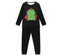 Howilath Kids' Pajamas Suit Cartoon Strawberry Frog Black Nightwear Soft Sleepwear Long Sleeves Lounge Wear for Children,age 15-16