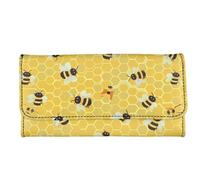 Howilath Ladies Slim Wallet, Flower Galaxy Tie-dye Hibiscus Skull Funny Design Painted PU Leather Triple Compartment Wallet/Clutch, Yellow Bee, M, Modern