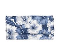 Howilath Ladies Slim Wallet, Flower Galaxy Tie-dye Hibiscus Skull Funny Design Painted PU Leather Triple Compartment Wallet/Clutch, Blue Hibiscus Flower, M, Modern