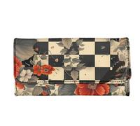 Howilath Ladies Slim Wallet, Flower Galaxy Tie-dye Hibiscus Skull Funny Design Painted PU Leather Triple Compartment Wallet/Clutch, Vintage Floral Butterfly, M, Modern