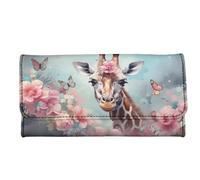 Howilath Ladies Slim Wallet, Flower Galaxy Tie-dye Hibiscus Skull Funny Design Painted PU Leather Triple Compartment Wallet/Clutch, 3D Giraffe Butterfly, M, Modern