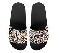 Howilath Leopard Shower Shoes Bath Slipper Slides Sandal for Women and Mens, Cheetah Open Toe Slip On Low Heel Summer Shoes UK 6