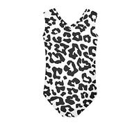 Howilath Leopard Swimming Costume, Cute Sweet Cool Black White Cheetah, One Piece Swimsuit Sportsback Gift for Girls Bodysuit, Age 11-12