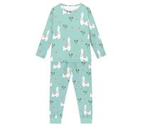Howilath Llama Alpaca Green Pattern Youth's Pajama Suit a Pair Nightwear Comfy Sleepwear Comfy for Children Boys Girls-13-14