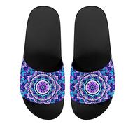 Howilath Lotus Mandala Indoor Outdoor Pool Beach Bath Slides Sandals, Ethnic Tribal Bohemia Mandala Comfort Slides Sandal Non-Slip Light Weight UK 5