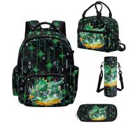 Howilath Matrix Mecha Triceratops Boys Backpack Set 4 Piece, 17 Inch School Backpack with Insulated Lunch Bag, Elementary Bookbag Ages 6-10