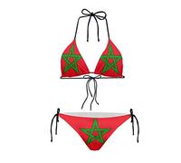 Howilath Morocco Flag Red Bikini Soft Swimming Costume Casual Swimwear Soft Bathing Suit Comfy Swimsuit for Ladies-L