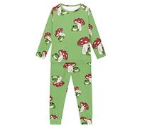 Howilath Mushroom Frog Green Designer Youth's Pajama Suit Comfy Sleepwear Long Sleeve Nightwear for Kids Boys Girls-9-10