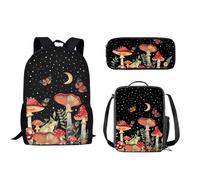 Howilath Mushroom School Bags Set Boys Girls Backpack School Bag with Lunch Box Pencil Case Set Moon Night Mushroom Elementary Primary School Teens Shoulder Backpack