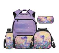 Howilath Mushroom Snake Kids Backpacks for Girls 4PCS Large Backpack Set with Lunch Box Pencil Case Water Bottle Sleeve School Backpack for Girls 8-12 Years Old