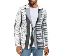 Howilath Music Stave Men's Blazer Piano Key Suit Jackets Musical Note Lapel Collar Jacket Coat Long Sleeves Work Office Blazer-L