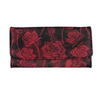 Howilath Novelty Floral Flowers Animals Dog Owl Butterfly Printed Women Long Wallet Purse, Women Slim Designer Trifold Wallet Long Purse, Red Rose Camo, M, Modern