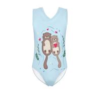 Howilath Otters Bathing Suit for Girls One Piece Hearts Flower Swimming Costume Love Heart Floral Swimsuits Blue High Cut Bodysuit-9-10