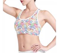 Howilath Painted Eggshell Mid Impact Sports Bra Rabbit Indoor Outdoor Athletic Crop Top Racerback Longline Bras for Easter Day-XS