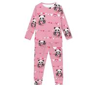 Howilath Pandas Youth Pajamas Suit Hearts 2 Pcs Nightwear Love Heart Pink Long Sleeve Comfy Sleepwear for Kids Boys Girls-13-14