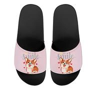 Howilath Pink Corgi Dog Cute Women's Shower Sandal Open Toe House Slippers, Comfort Slides Sandal Casual Single Band Flat Slippers UK 6