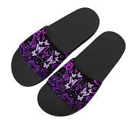 Howilath Purple Butterfly Women's Classic Open Toe Single Band Slip-On Flat Slide Sandal, Elegant Purple Women Shower Slippers UK 8.5