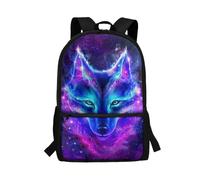 Howilath Purple Galaxy Wolf Boys School Bookbag with Front Pocket 17 inch Lightweight Backpack Kindergarten Preschool Teen Boys Girls Rucksack School Bag