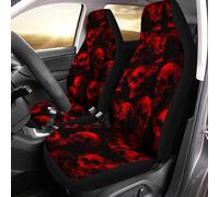 Howilath Red Gothic Flame Skull Print Car Seat Cover for Women, Universal Fit 2 Piece Stretchy Breathable Bucket Vehicles Seat Cover Front Seats for SUV Van Sedan