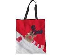 Howilath Reindeer Canvas Tote Shopping Bag, Merry Christmas Cotton Shoppers Eco-Friendly Foldaway Shoulder Handbag