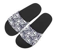 Howilath Rose Skull Retro Gothic Women's Slide Sandals Casual Single Band Flat Slippers, Comfort Slides Sandal Comfortable House Slippers UK 6