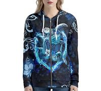 Howilath Sea Turtle Flower Black Printed Ladies Hoodies Sweatshirts Pullover Comfortable Zipped Hooded Sweatshirts-3XL