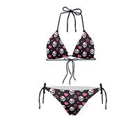 Howilath Sexy String Bikini Funny Sugar Skull Pink Star Heart Bow Skulls, Tie Side Thong Bottom Swimwear Sweet Cool Swimsuit -XL