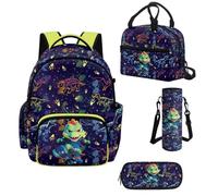 Howilath Skateboard Dinosaur Boys Backpack Set 4 Piece, 17 Inch School Backpack with Insulated Lunch Bag, Elementary Bookbag Ages 6-12