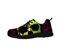 Howilath Sketch Skull Womens Slip on Trainers, Halloween Horror Skull Non-Slip Breathable Lightweight Driving Loafers Walking Shoes Green Purple UK 9.5