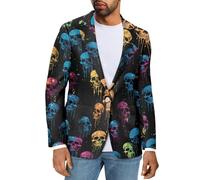 Howilath Skull Plus Size Blazer Mens Colorful Skeleton Head Jacket Coat Black Work Office Blazer Long Sleeves Blazer Jackets-2XL