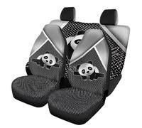 Howilath Sliver Panda Print 4 Pieces Car Seat Covers Full Set Front & Rear Split Bench Protector Universal Fit for Most Cars Trucks SUV Vans