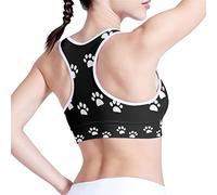 Howilath Sports Bra Padded Full Cup, Black White Cute Dog Paw Cat Animal Paws Pattern, Minimalist Running Jogging Camisole -2XL