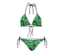 Howilath St. Patrick's Day Womens Cute Swimming Costume Green Leaf Triangualr Bikini Leaves Green Holiday Bathing Suit-XS
