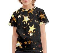 Howilath Star Tee Shirt Girls Boys Skin Friendly T Shirts, Black Golden Stars Pattern Active T Shirt Outdoor Tees Pullover Top Age 5-6