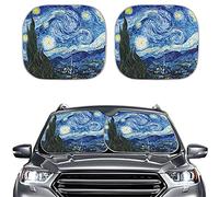 Howilath Starry Night by Vincent Van Gogh 2PCS Car Sun Shade for Windshield Women Funny UV Block-Out Sunshade Universal Fit Auto Vehicle Accessories