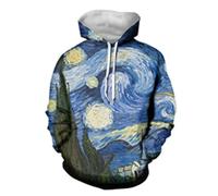 Howilath Starry Night Couples Unisex Print Novelty Van Gogh Graphic Long Sleeve Crewneck Sweatshirts - M