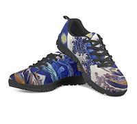 Howilath Starry Night Great Wave - Black Womens Slip on Trainers, Ladies Trainers Breathable Woman Running Shoes Daily Walking Shoes UK 9.5