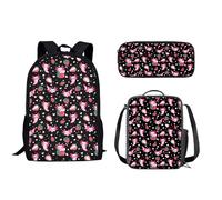 Howilath Strawberry Axolotl Print Girls School Backpack and Lunch Box Set with Pencil Case 3 in 1 Kindergarten Preschool Teens Boys Girls School Bookbags