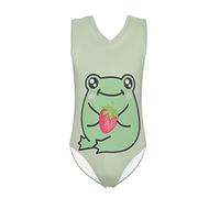 Howilath Strawberry Frog Green Bathing Suit Casual Swimming Costume Comfy Swimming Athletic Legsuit for Children Girls, Age 9-10
