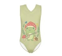 Howilath Swimming Athletic Legsuit Mushroom Frog Snail Butterfly Green Bathing Suit Sleeveless Swimwear for Kids Girls, Age 13-14