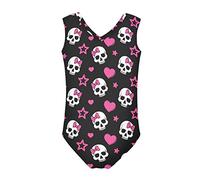 Howilath Swimming Costume with Sugar Skull Black Pink Star Heart Bow Skull, Simsuit for Swimming Lessons Stylish Girls Bathing Suit, Age 9-10