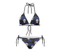 Howilath Swimwear Skull Head Rose Flower Black Bikini Comfy Swimming Costume Soft Swimsuit Top and Bottom for Ladies-XL