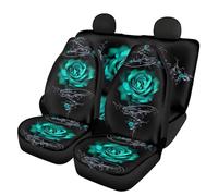 Howilath Teal Green Rose 4 Pieces Car Seat Covers Full Set Universal Fit for Most Car Trucks Suvs Interior Auto Accessories
