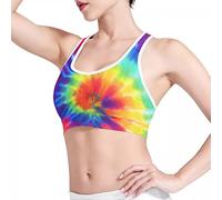 Howilath Tie Dye Longline Bra Wireless Full Cup Padded Sports Bra Medium Support, Workout Running Top Colorful Rainbow Spiral -S