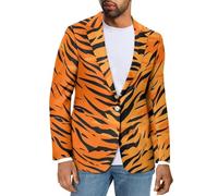 Howilath Tiger Stripe Suit Jackets for Men Blazer Jackets Long Sleeves Cardigan Jacket Orange Lapel Collar Jacket Coat-XL