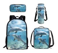 Howilath Toddler Dolphin Backpack with Lunch Bag Set Kids Animal School Bag 4 in 1 Backpacks for School Thermal Water Bottle Holder and Pencil Case for Boys
