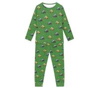 Howilath Tractor Kids' Pajamas Suit Cartoon Cars 2 Pieces Nightwear Green Long Sleeves Sleepwear for Children Boys Girls-15-16
